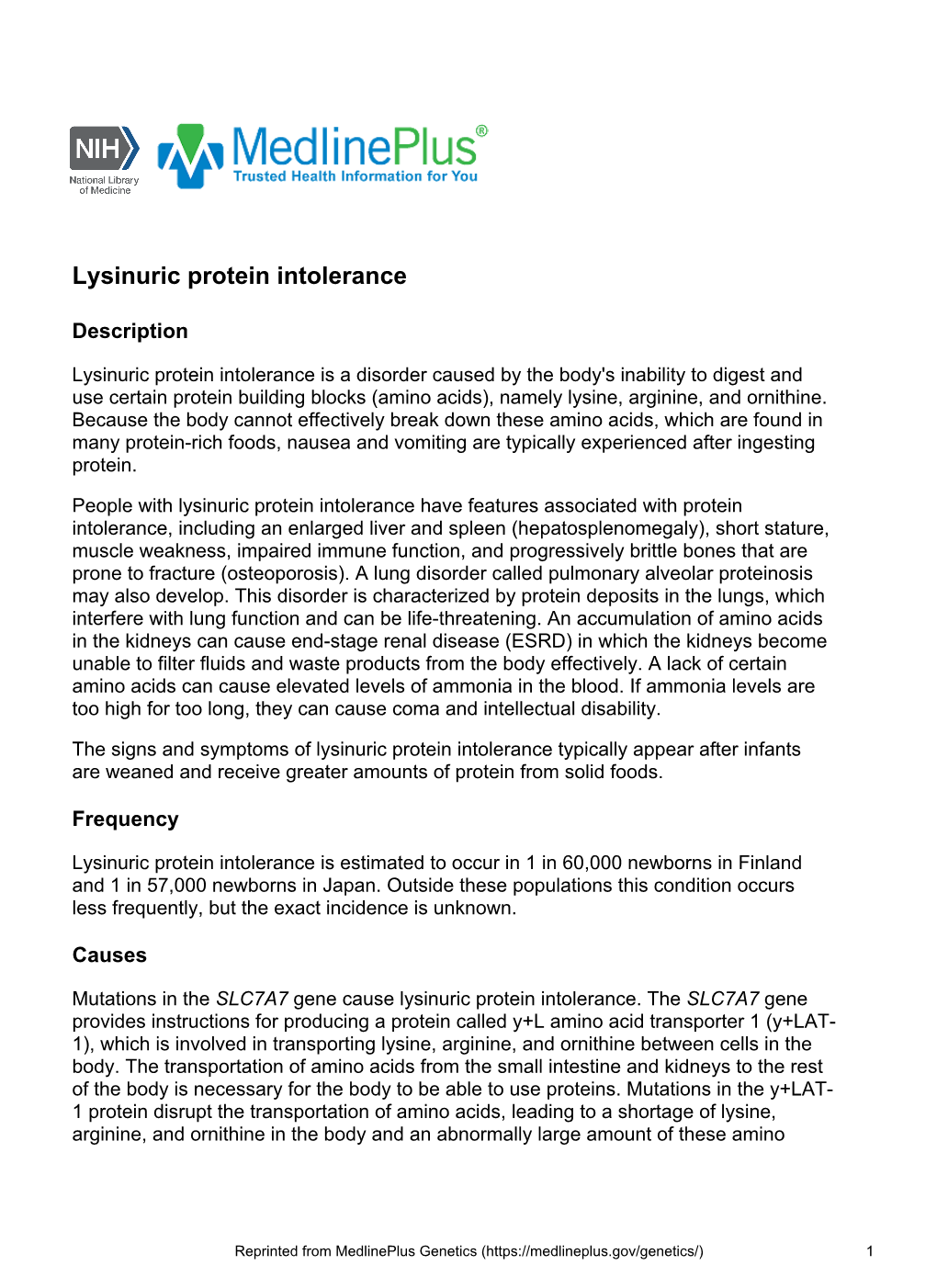 Lysinuric Protein Intolerance