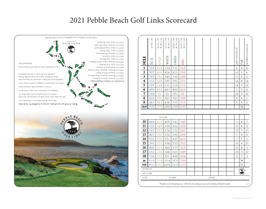 2021 Pebble Beach Golf Links Scorecard