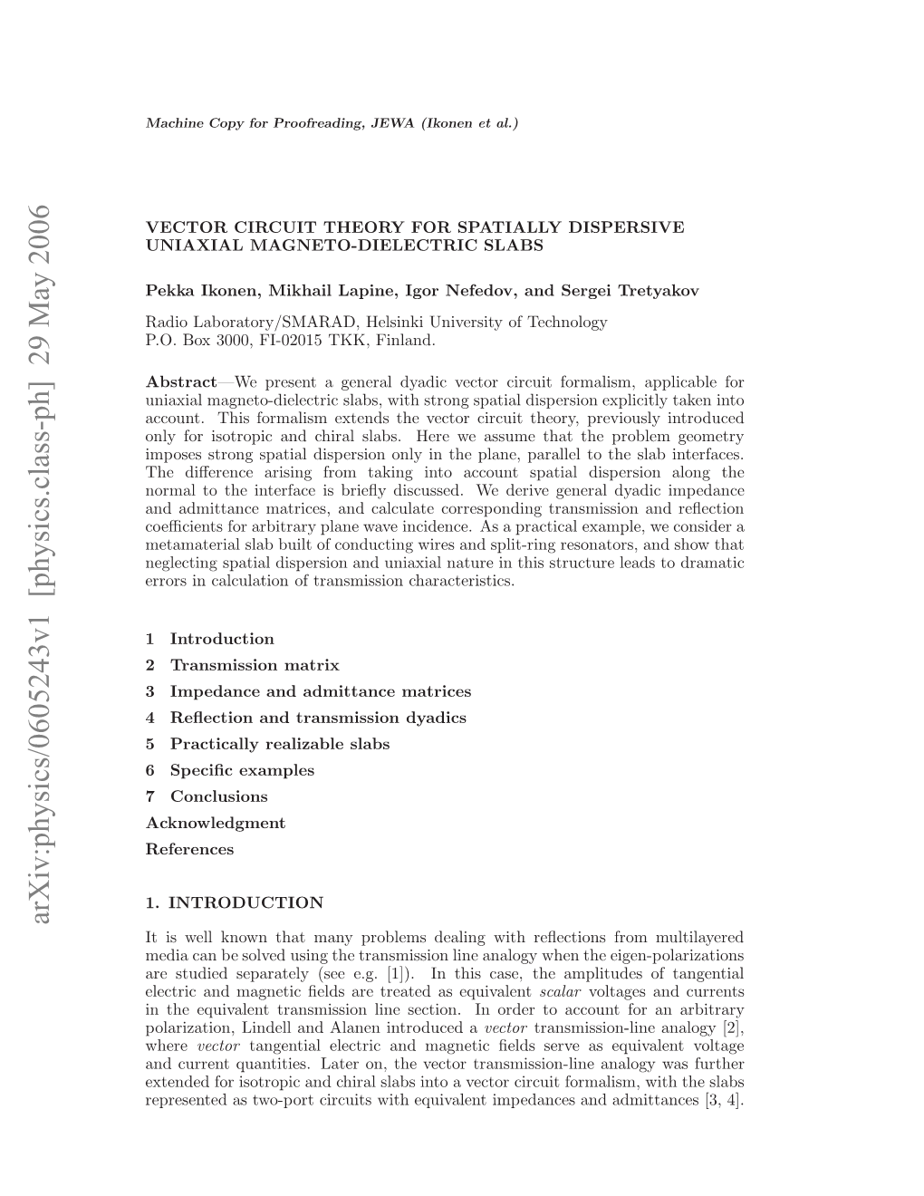 Vector Circuit Theory for Spatially Dispersive Uniaxial Magneto-Dielectric Slabs 3