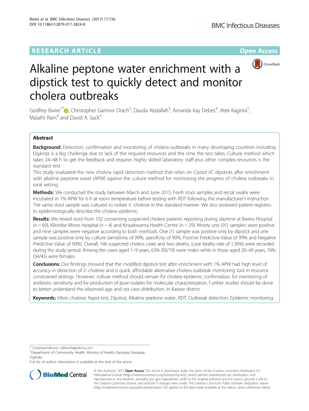 Alkaline Peptone Water Enrichment with a Dipstick Test to Quickly Detect