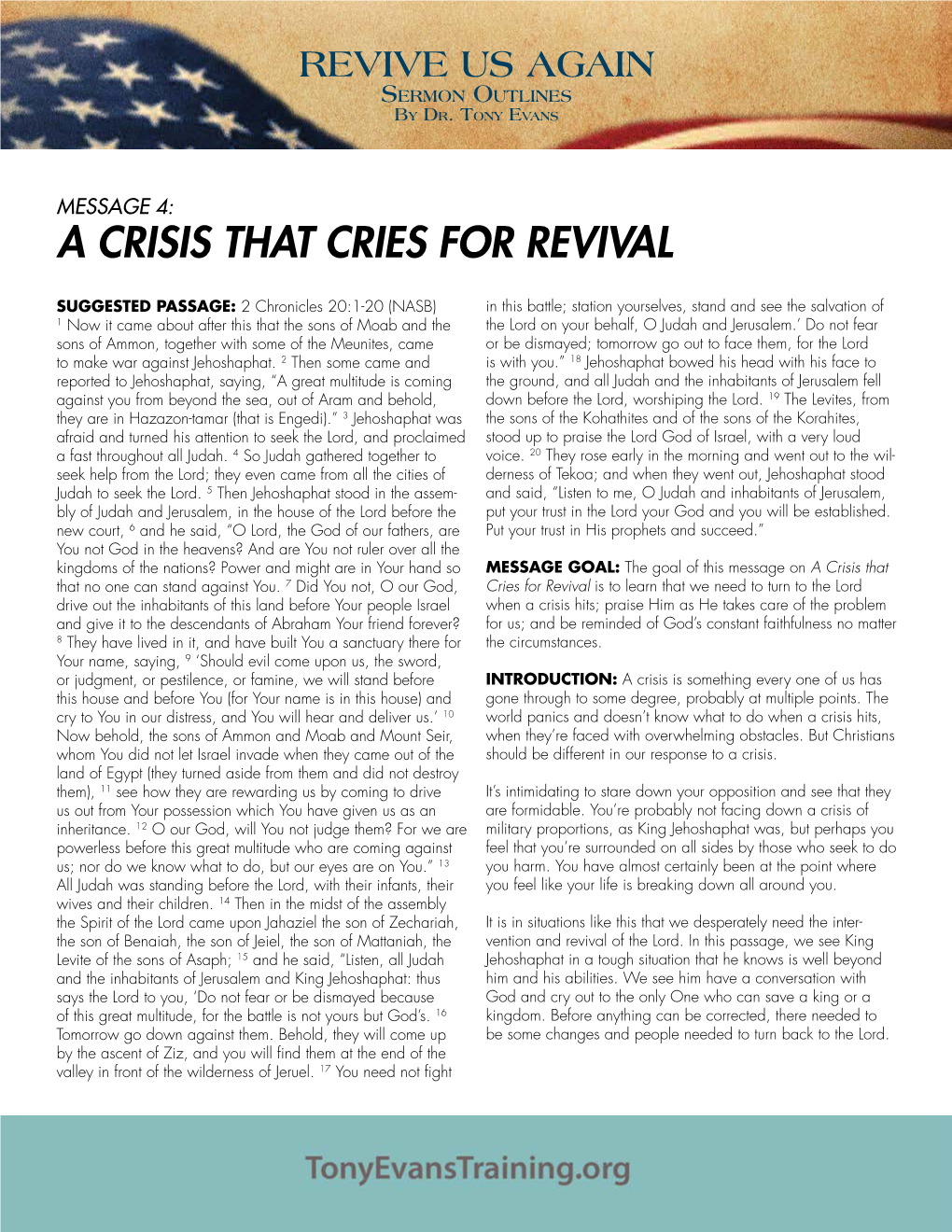 A Crisis That Cries for Revival