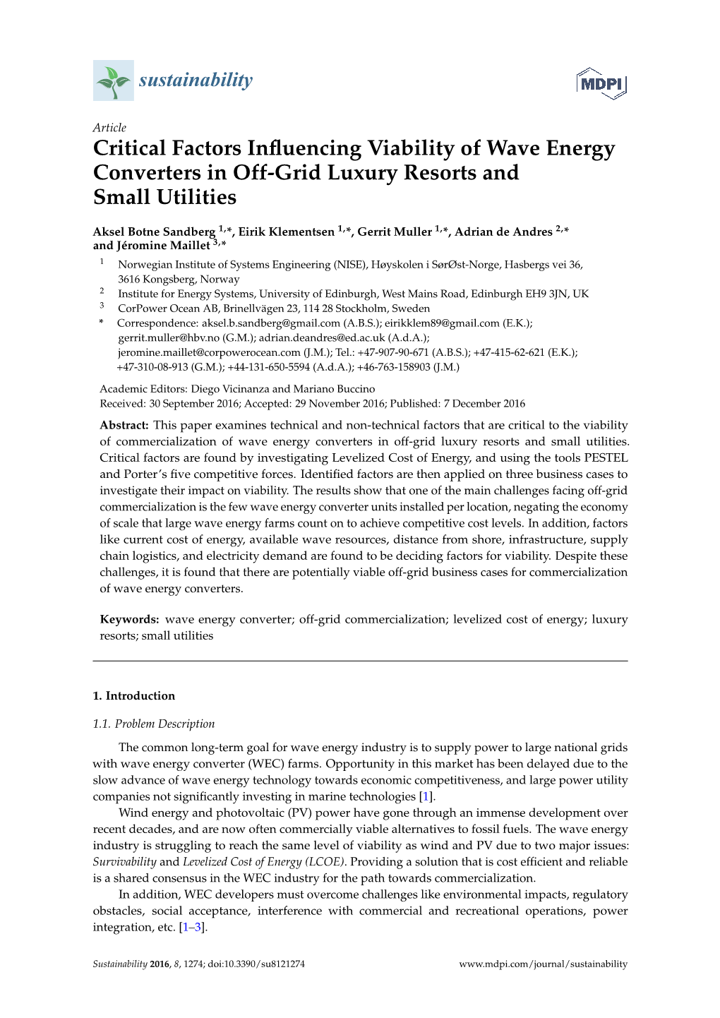 Critical Factors Influencing Viability of Wave Energy Converters in Off-Grid