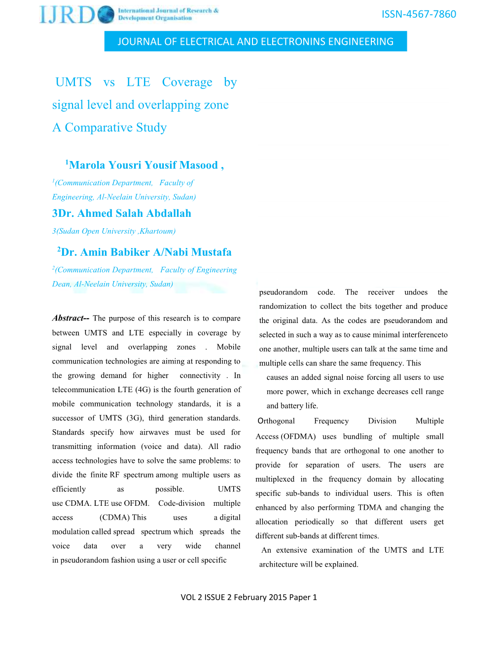 UMTS Vs LTE Coverage by Signal Level and Overlapping Zone A