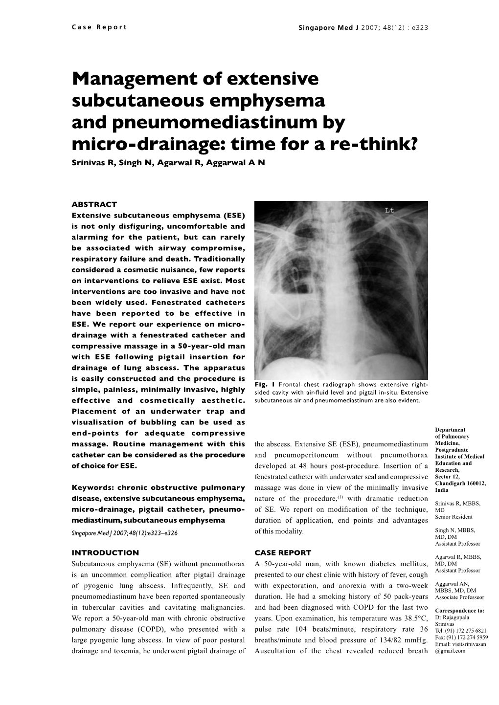 Management of Extensive Subcutaneous Emphysema and Pneumomediastinum by Micro-Drainage