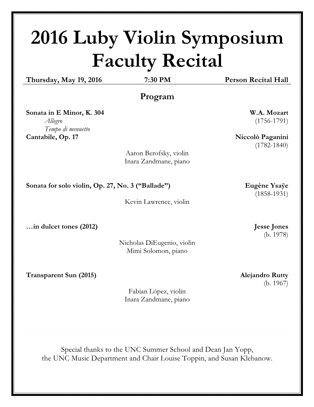 Faculty Recital, Luby Symposium