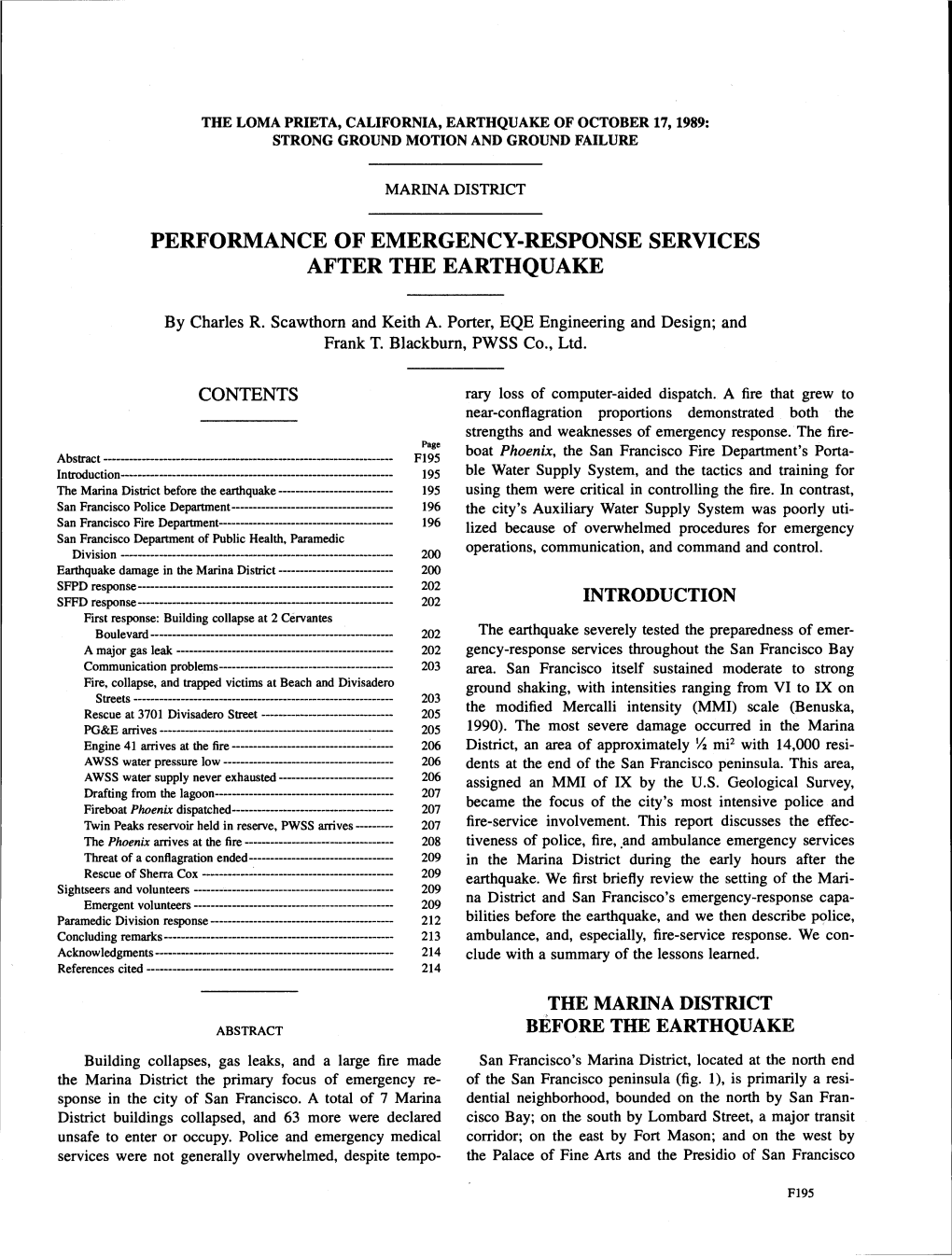 Performance of Emergency-Response Services After the Earthquake