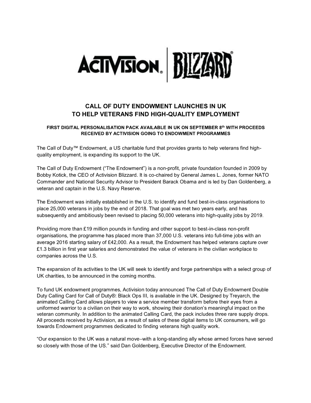 Call of Duty Endowment Launches in Uk to Help Veterans Find High-Quality Employment