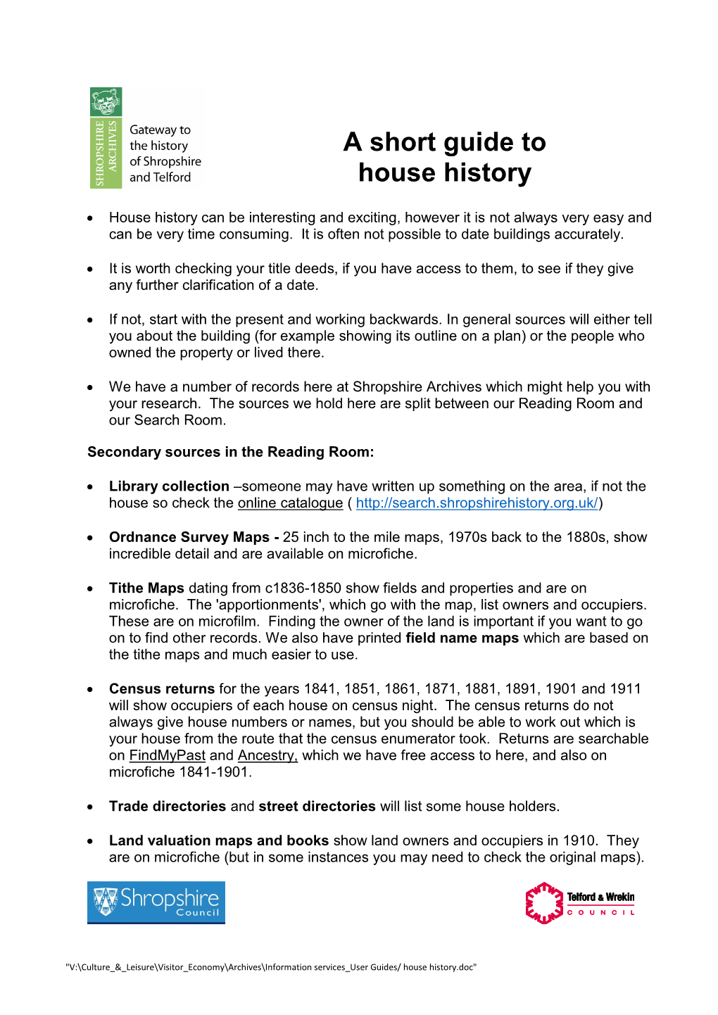 A Short Guide to House History