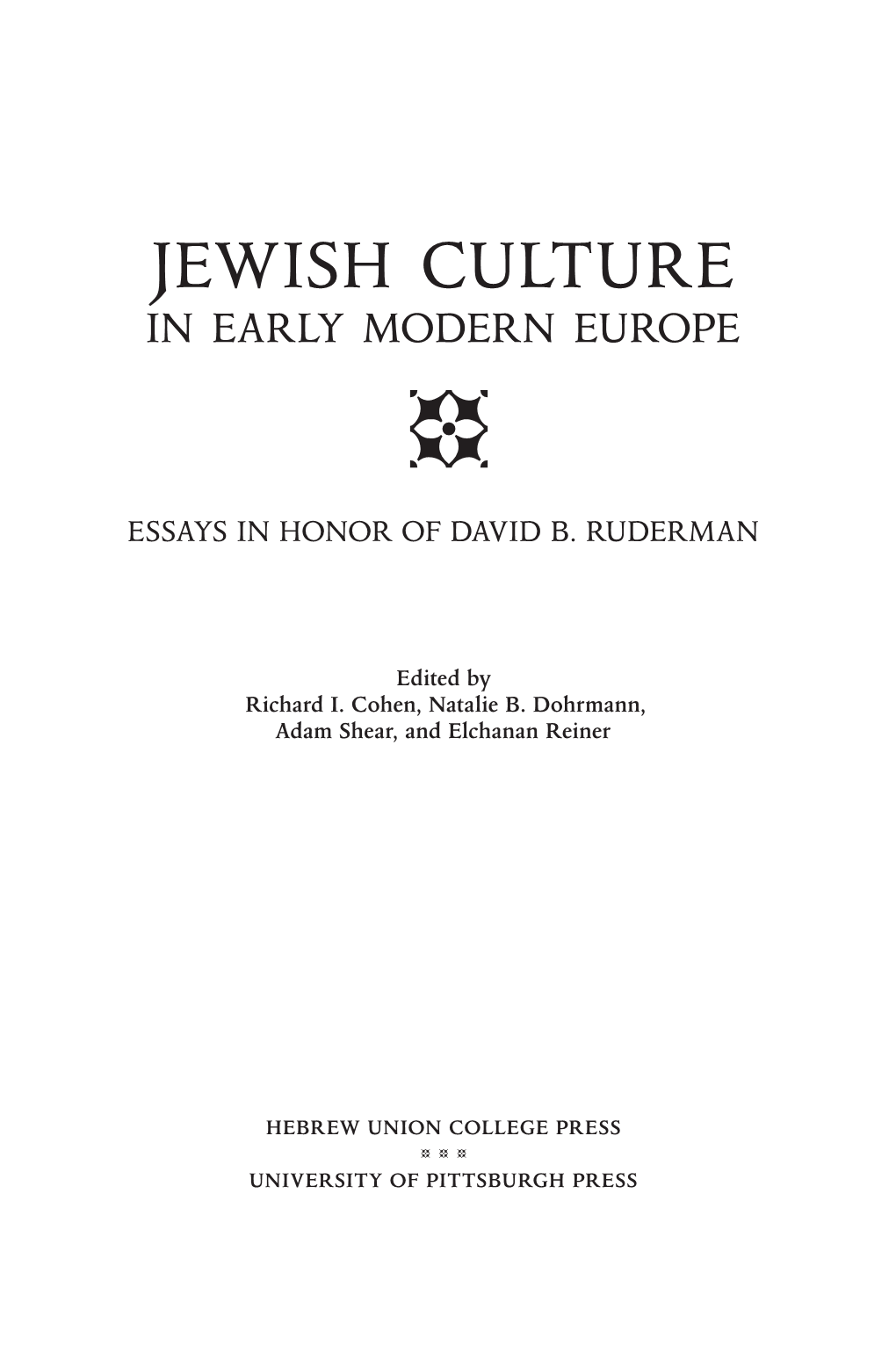 Jewish Culture in Early Modern Europe