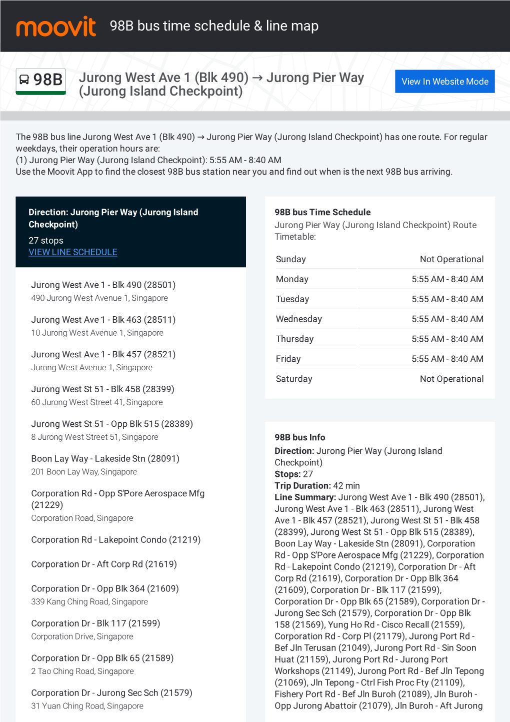 98B Bus Time Schedule & Line Route