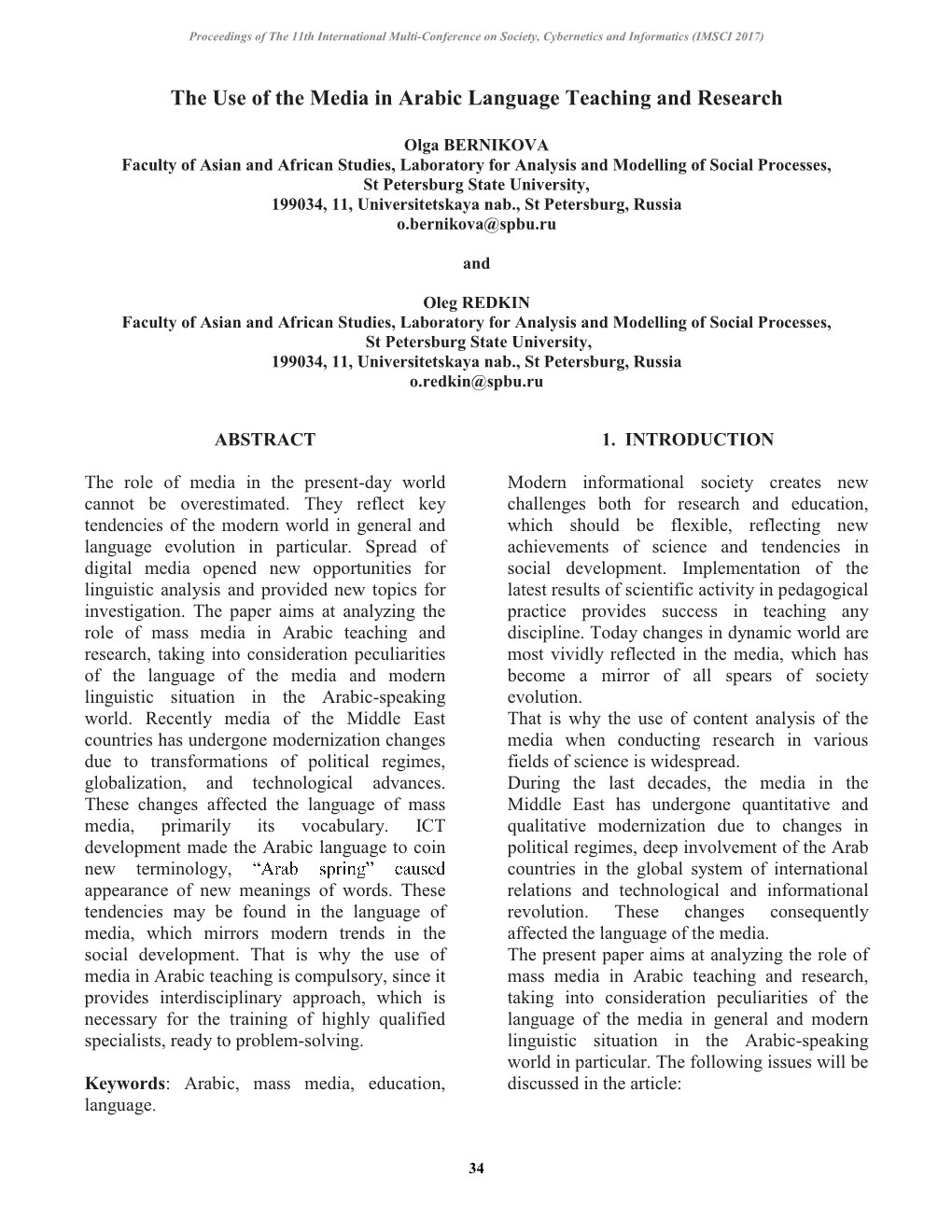 The Use of the Media in Arabic Language Teaching and Research