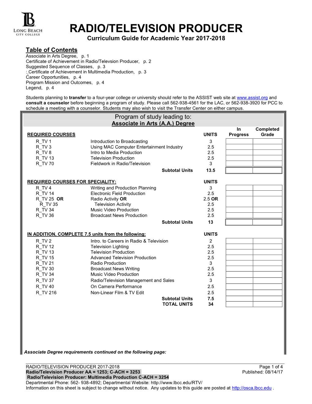 PRODUCER Curriculum Guide for Academic Year 2017-2018