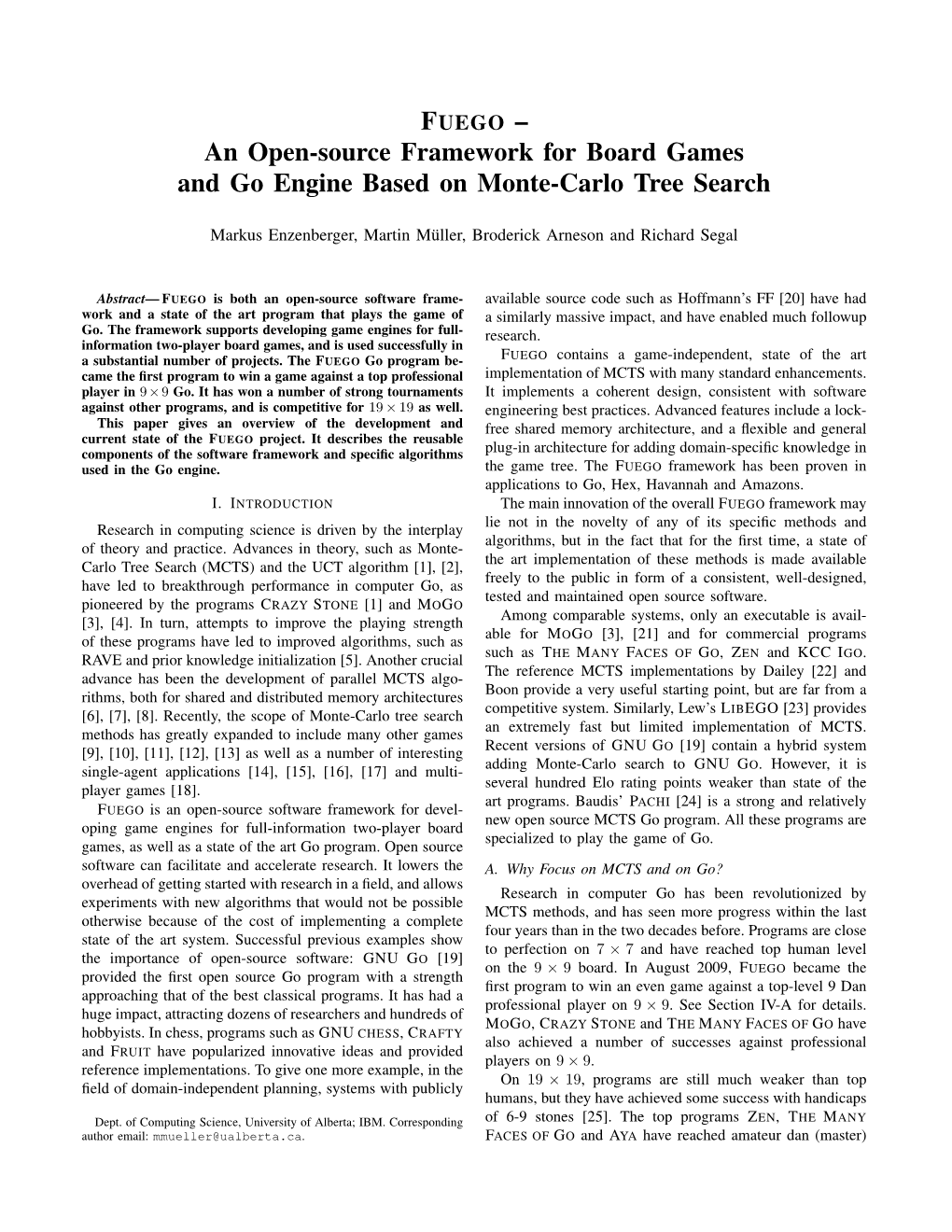 FUEGO – an Open-Source Framework for Board Games and Go Engine Based on Monte-Carlo Tree Search