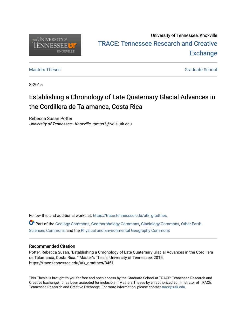 Establishing a Chronology of Late Quaternary Glacial Advances in the Cordillera De Talamanca, Costa Rica