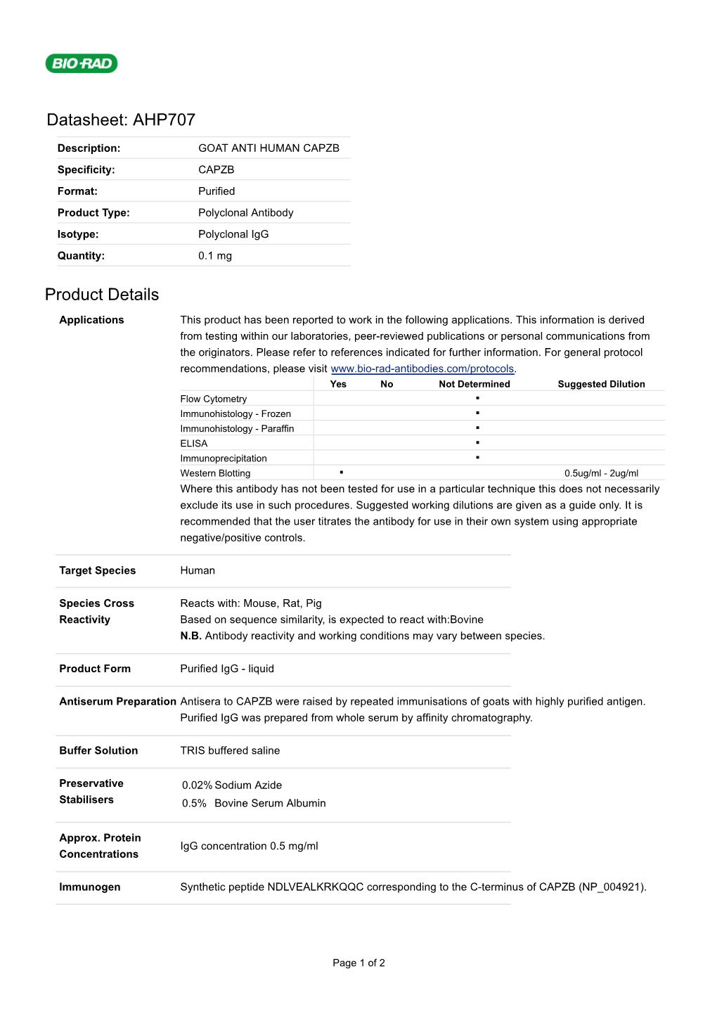 Datasheet: AHP707 Product Details