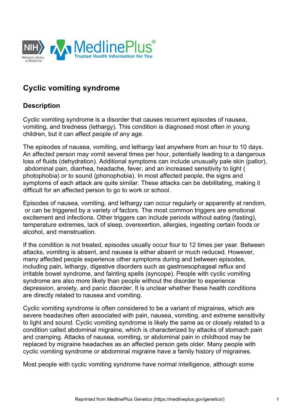 Cyclic Vomiting Syndrome