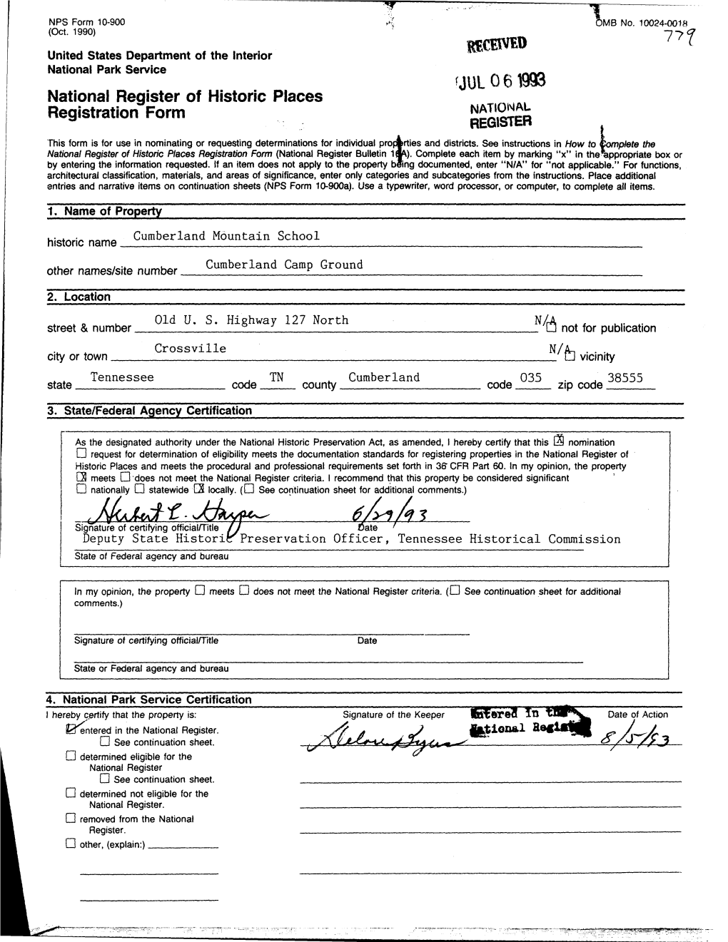 WECEWH) 77? United States Department of the Interior National Park Service F JUL 0 6 1998 National Register of Historic Places Registration Form