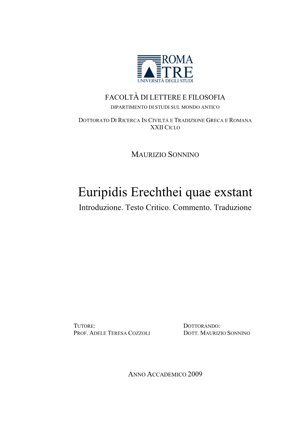 Euripidis Erechthei Quae Exstant Introduzione