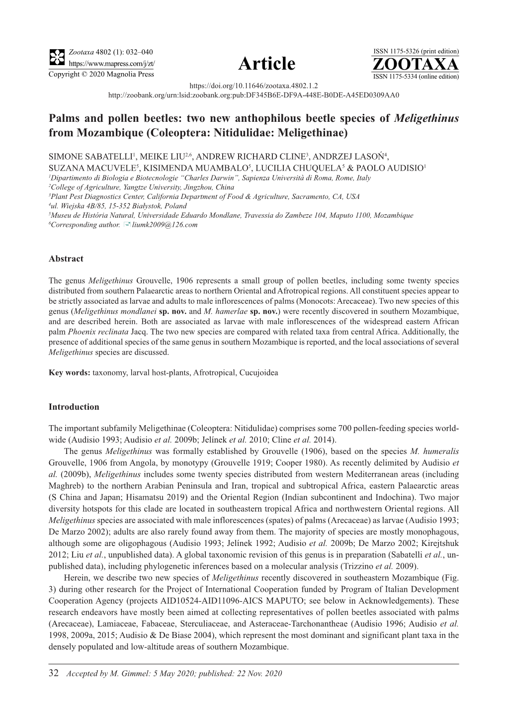 Palms and Pollen Beetles: Two New Anthophilous Beetle Species of Meligethinus from Mozambique (Coleoptera: Nitidulidae: Meligethinae)