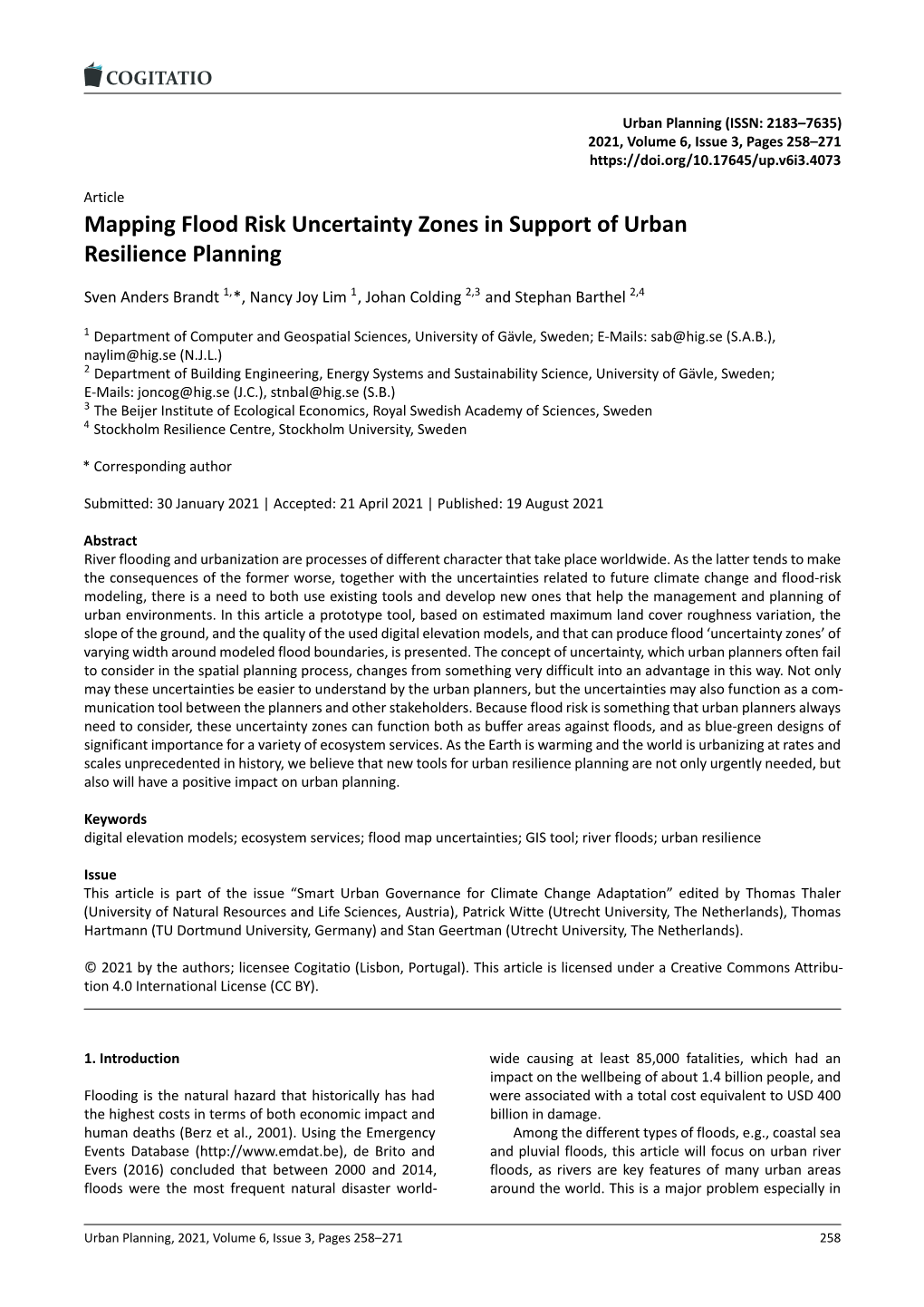 Mapping Flood Risk Uncertainty Zones in Support of Urban Resilience Planning