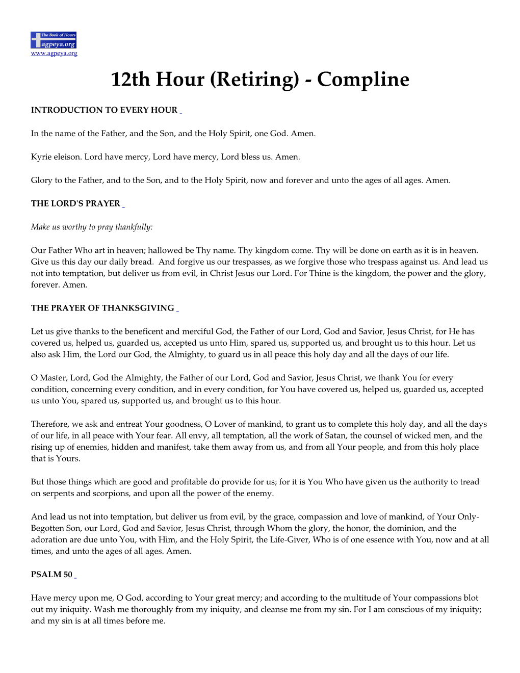 12Th Hour (Retiring) - Compline