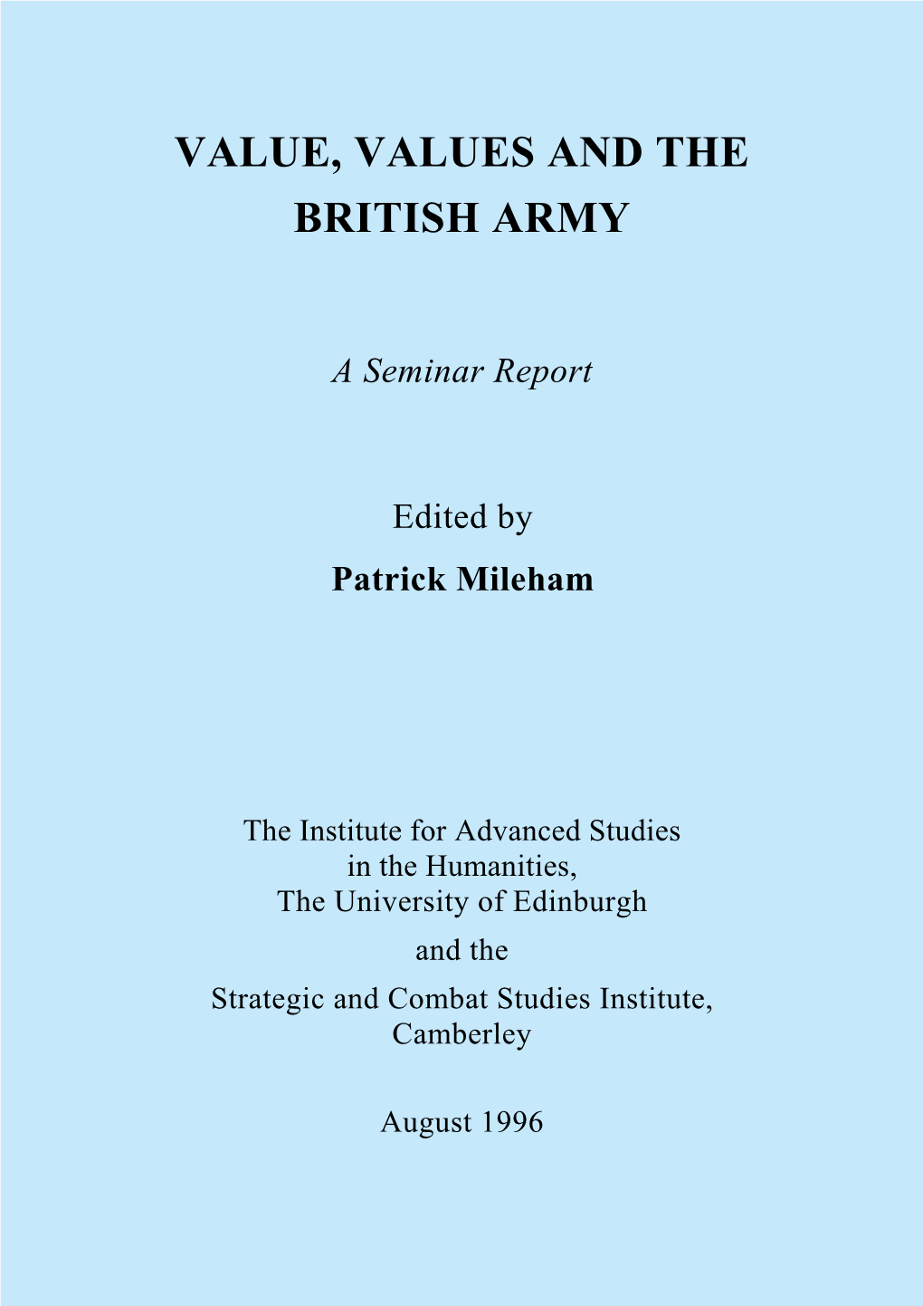 Value, Values and the British Army