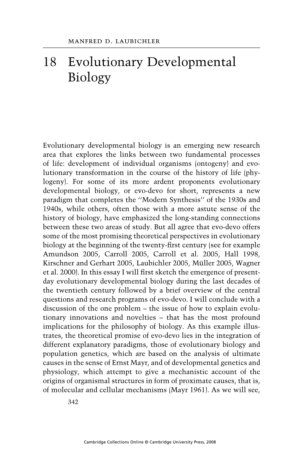 18 Evolutionary Developmental Biology