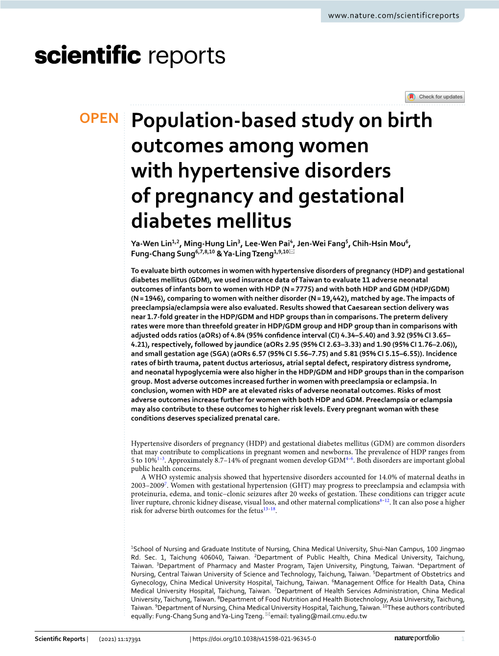 Population-Based Study on Birth Outcomes Among Women