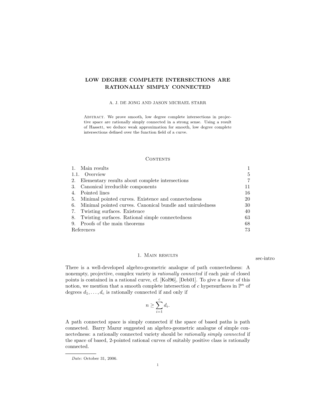 Low Degree Complete Intersections Are Rationally Simply Connected