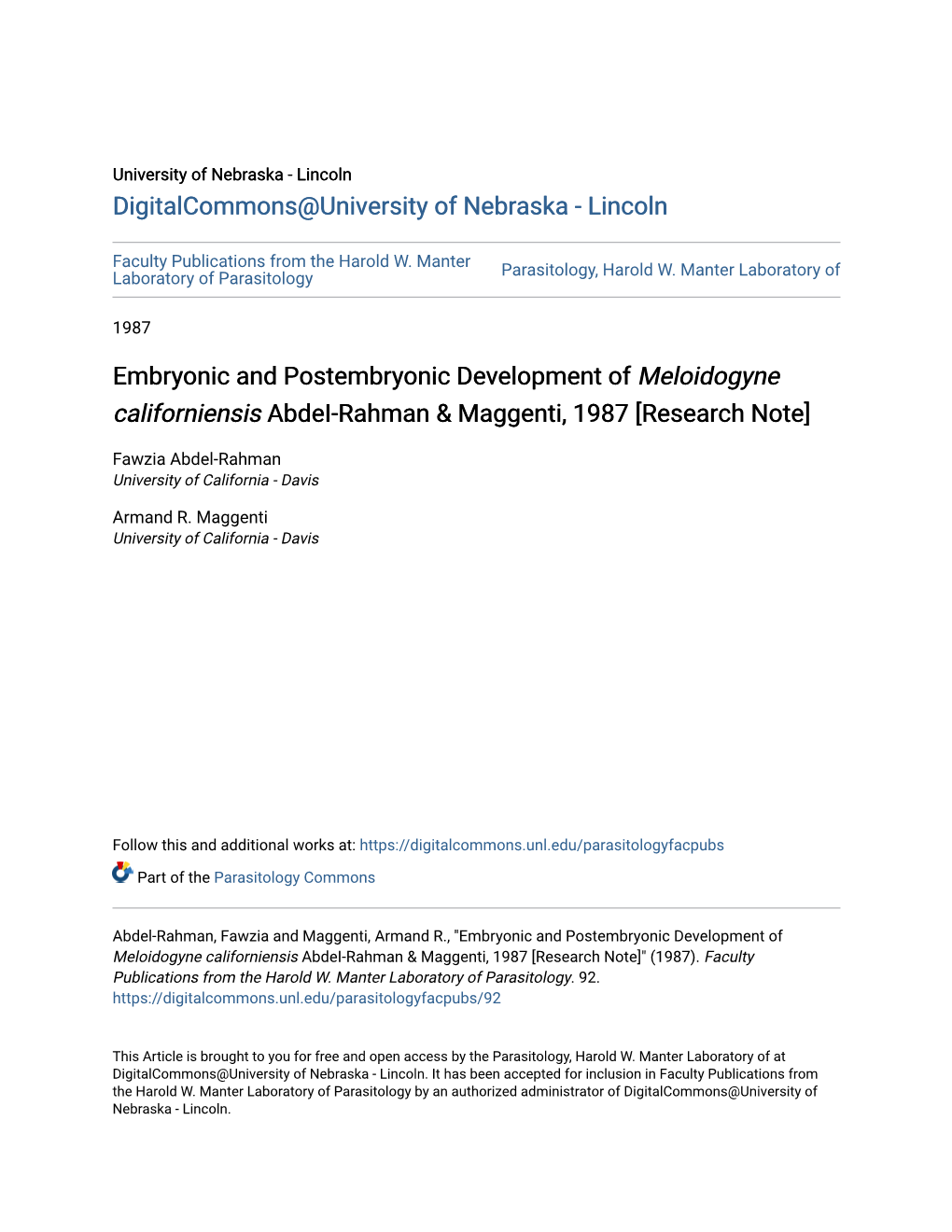 &lt;I&gt;Meloidogyne Californiensis&lt;/I&gt; Abdei-Rahman & Maggenti, 1987