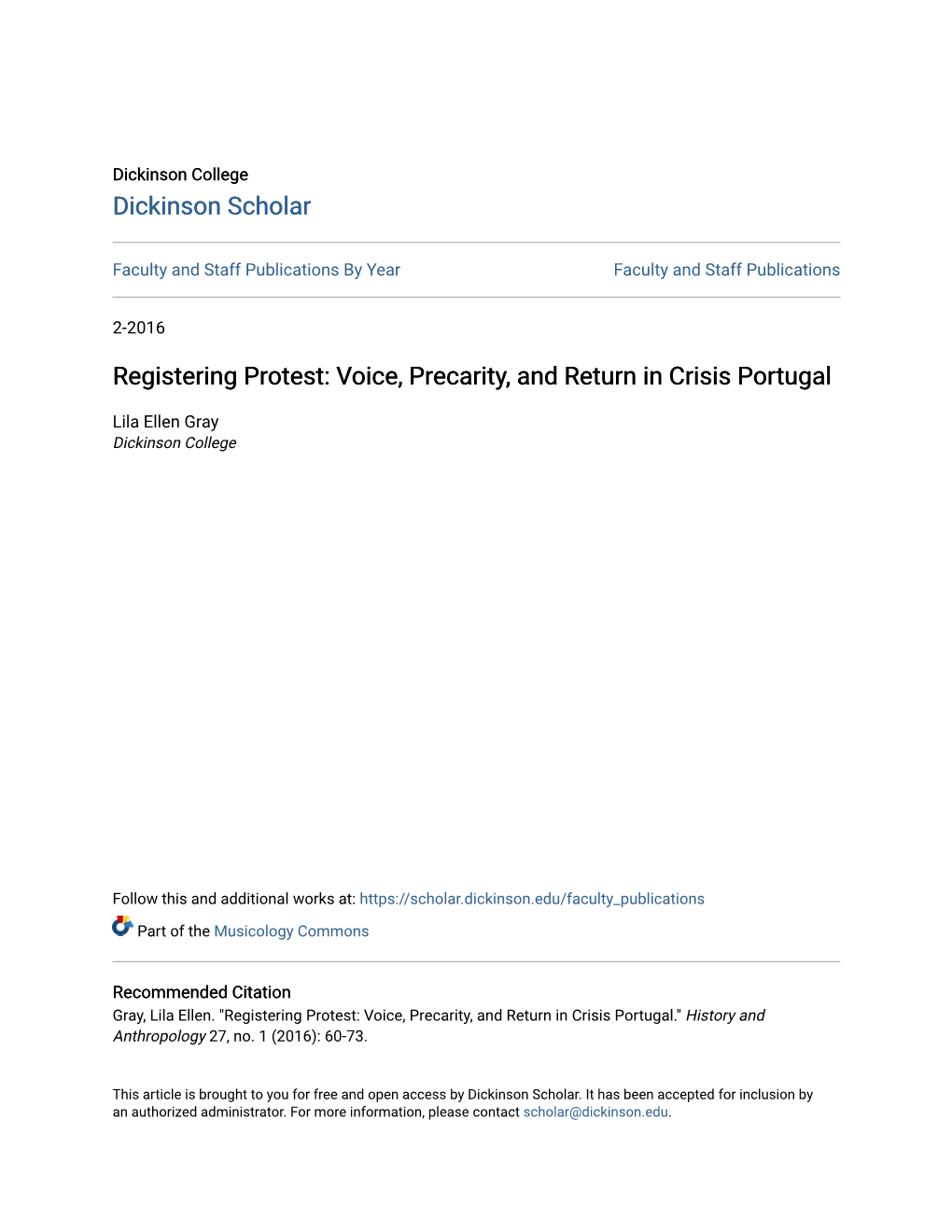 Registering Protest: Voice, Precarity, and Return in Crisis Portugal