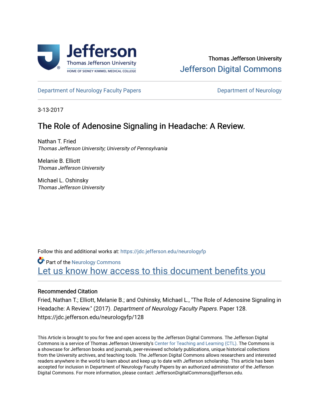 The Role of Adenosine Signaling in Headache: a Review