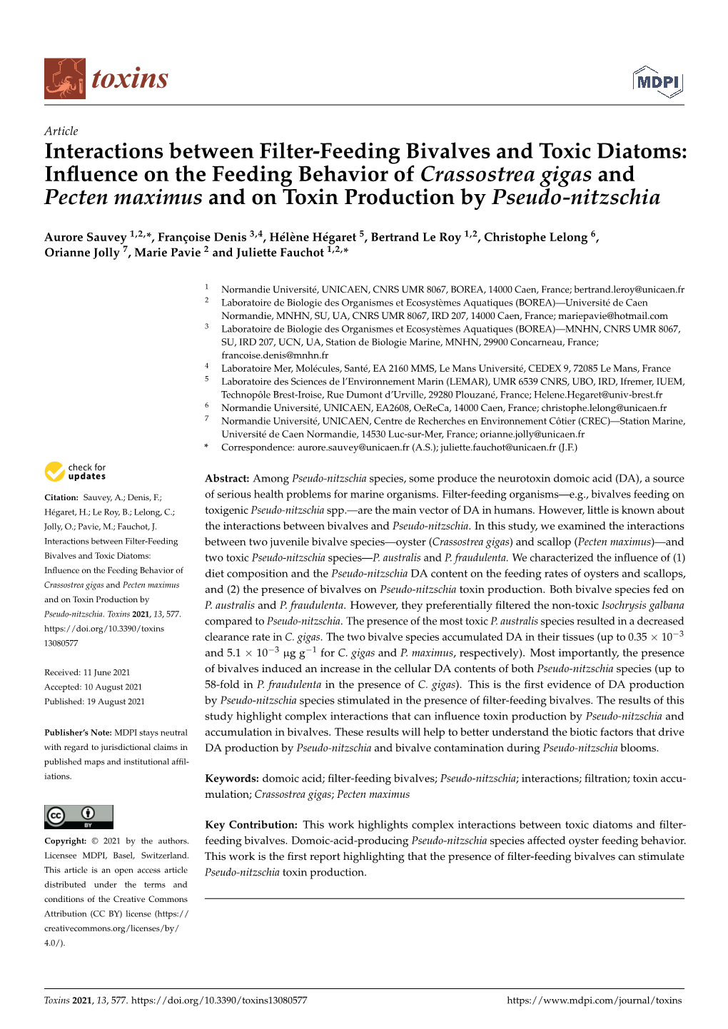 Interactions Between Filter-Feeding Bivalves and Toxic Diatoms