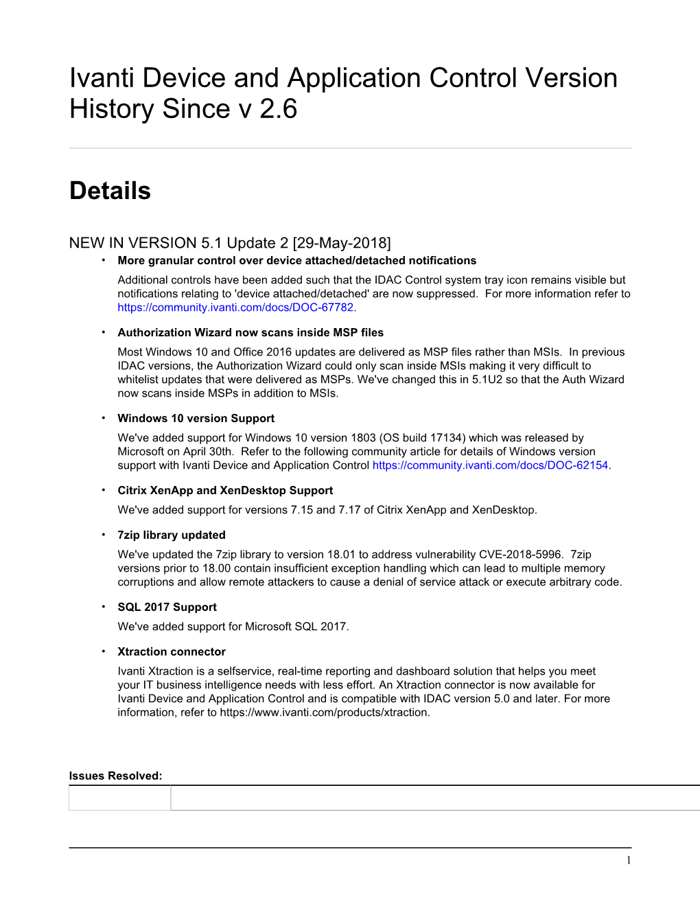 Ivanti Device and Application Control Version History Since V 2.6