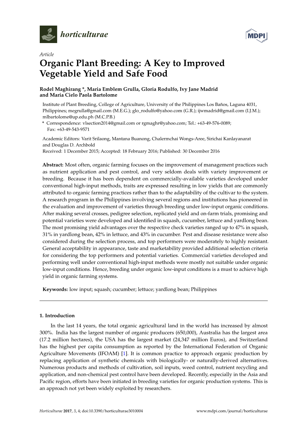 Organic Plant Breeding: a Key to Improved Vegetable Yield and Safe Food