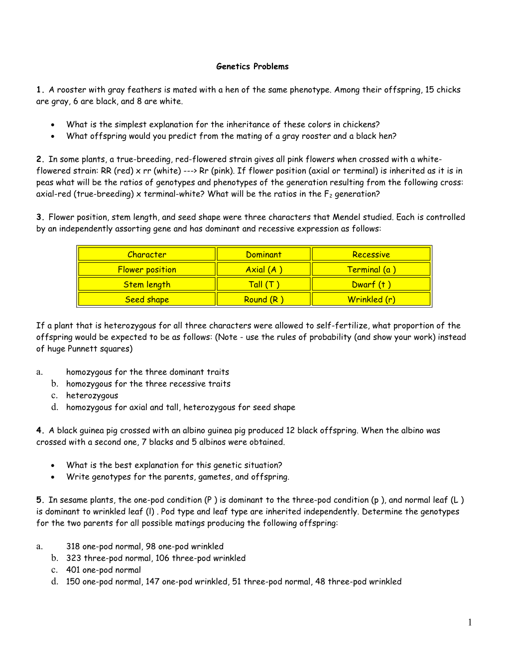 Genetics Problems s1