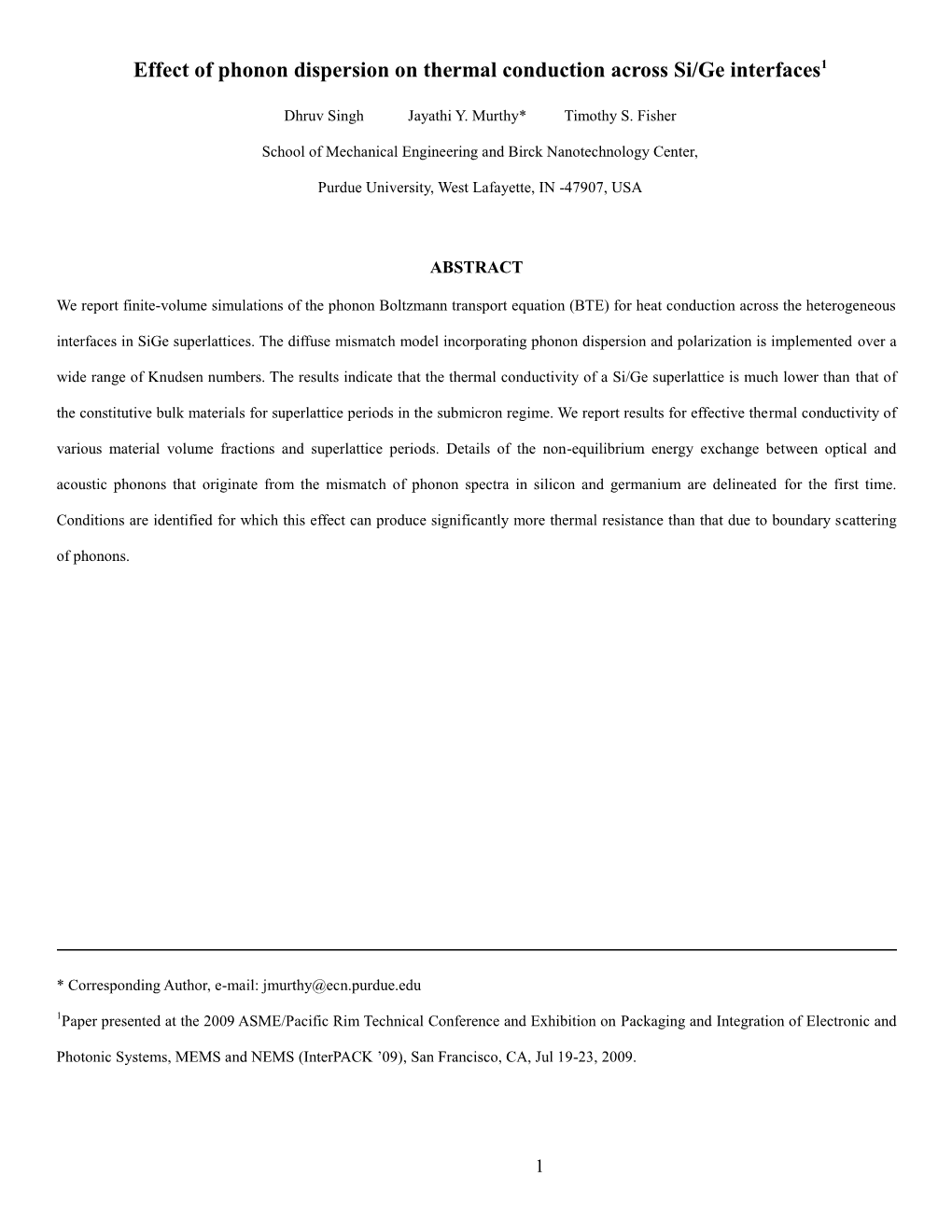 Effect of Phonon Dispersion on Thermal Conduction Across Si/Ge Interfaces1