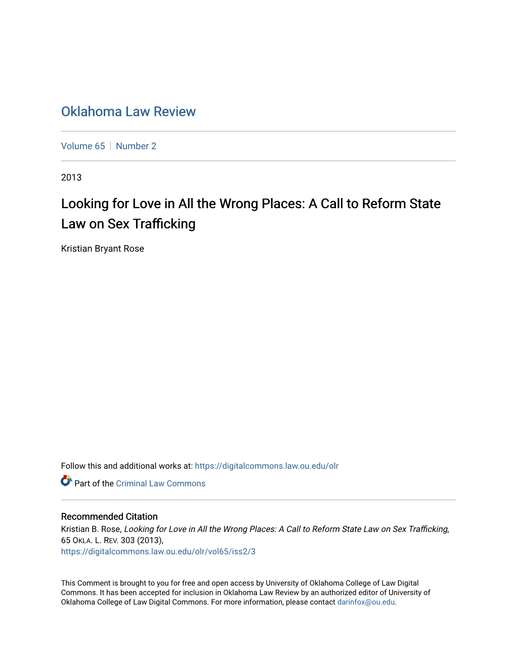 A Call to Reform State Law on Sex Trafficking