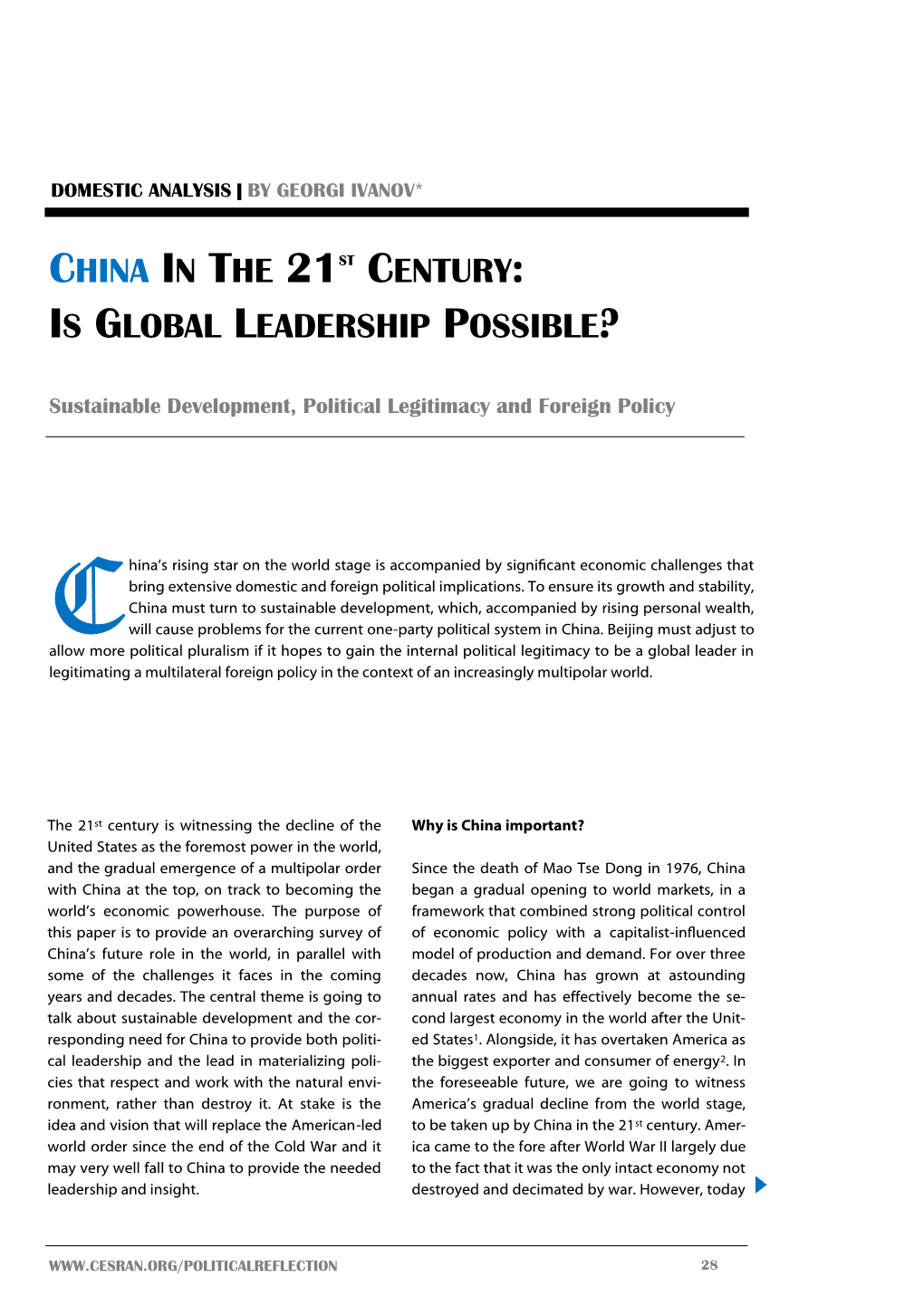 China in the 21St Century: Is Global Leadership Possible?