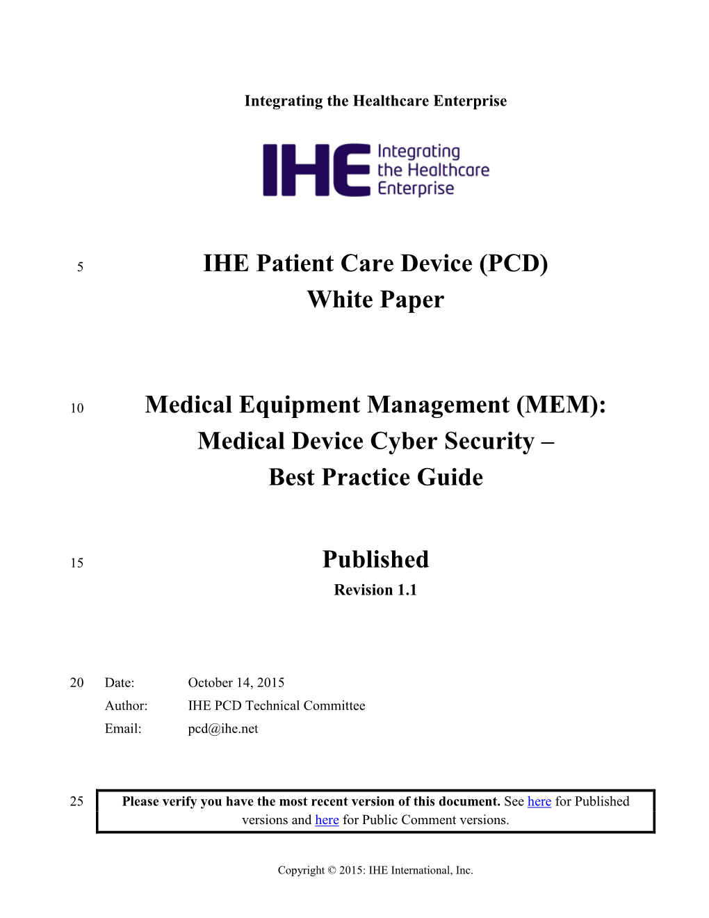 Medical Device Cyber Security – Best Practice Guide