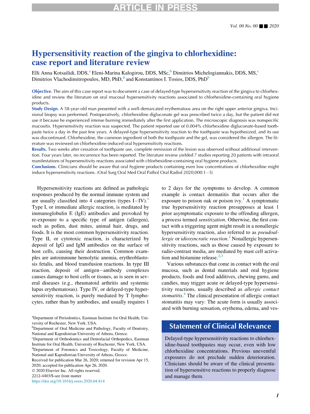 Hypersensitivity Reaction of the Gingiva to Chlorhexidine: Case Report And