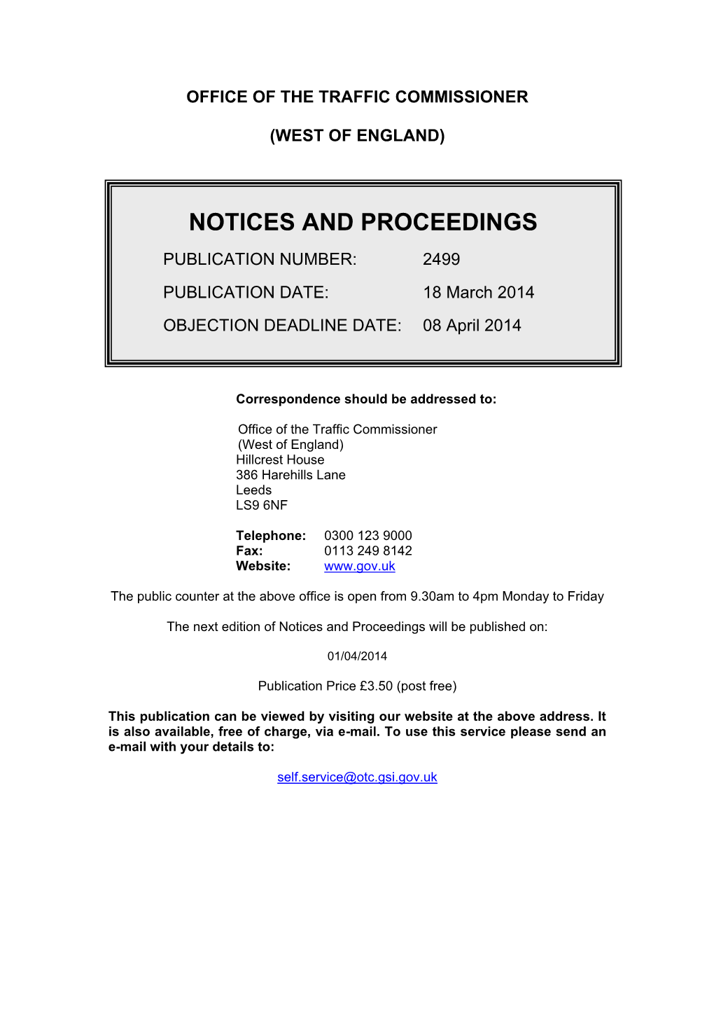 Notices and Proceedings: West of England: 18 March 2014
