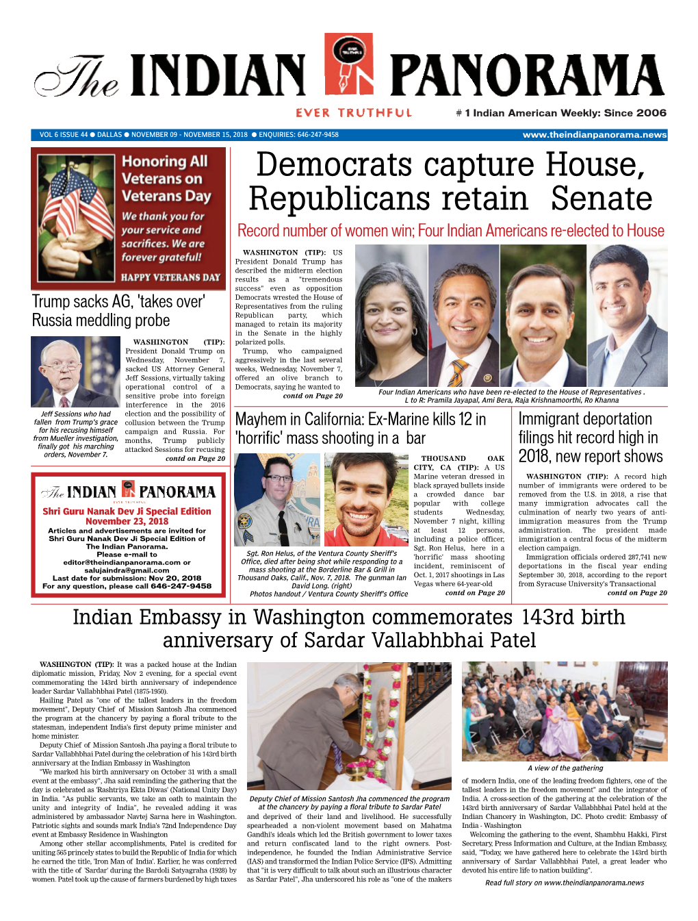 Democrats Capture House, Republicans Retain Senate Record Number of Women Win; Four Indian Americans Re-Elected to House