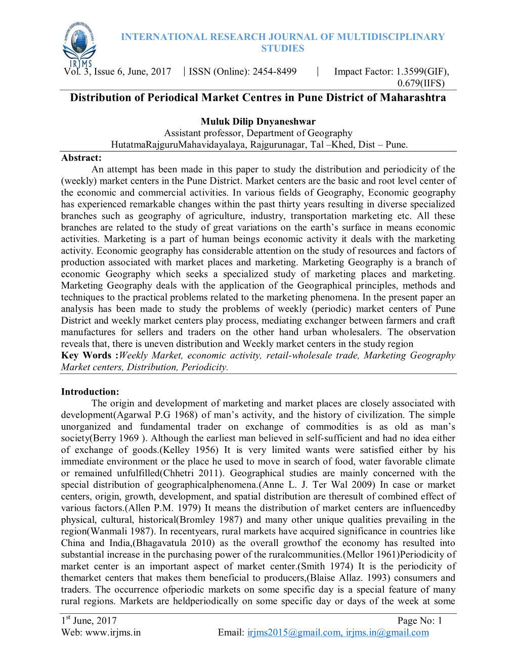 Distribution of Periodical Market Centres in Pune District of Maharashtra