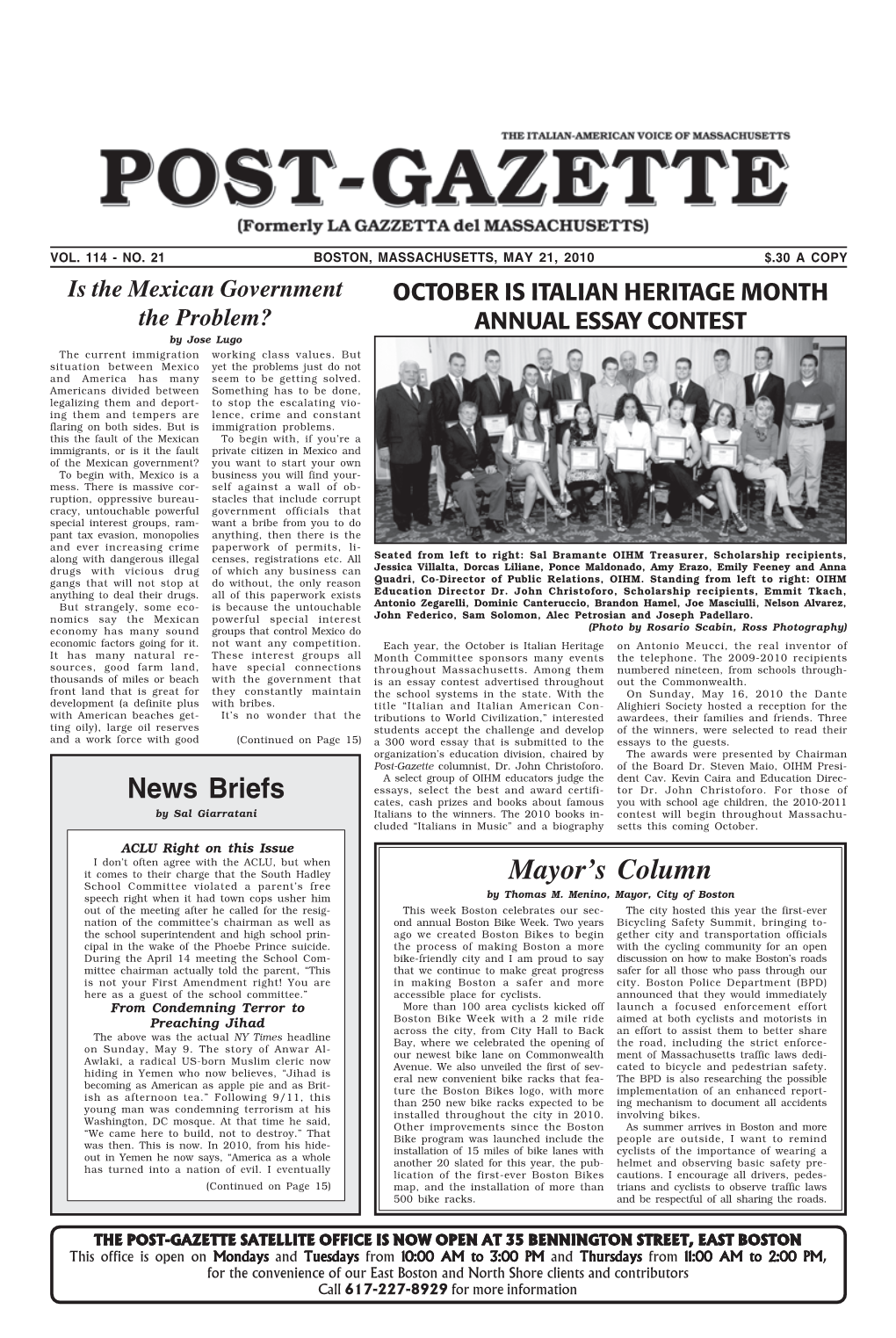 News Briefs Mayor's Column