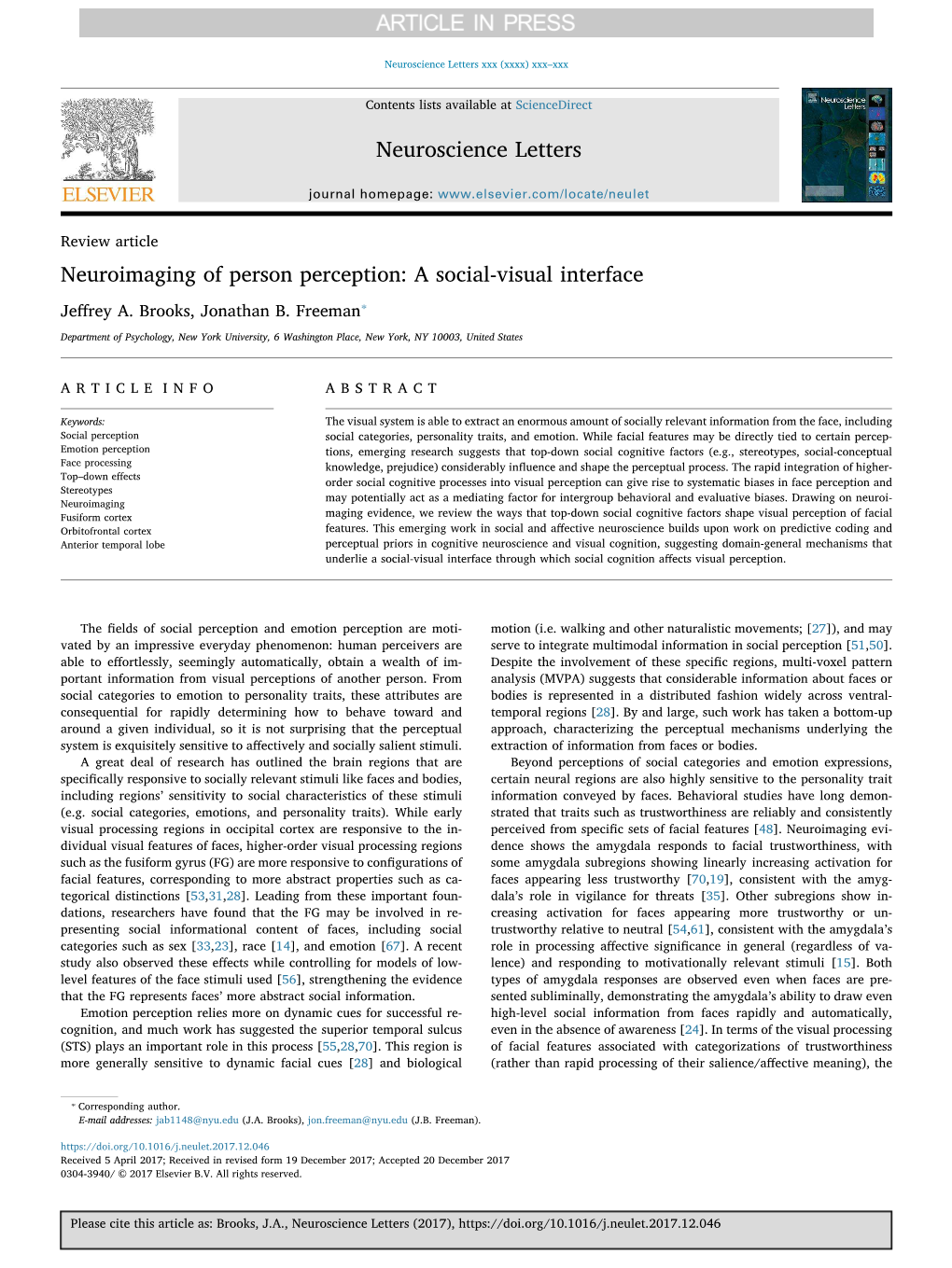 Neuroimaging of Person Perception a Social-Visual Interface