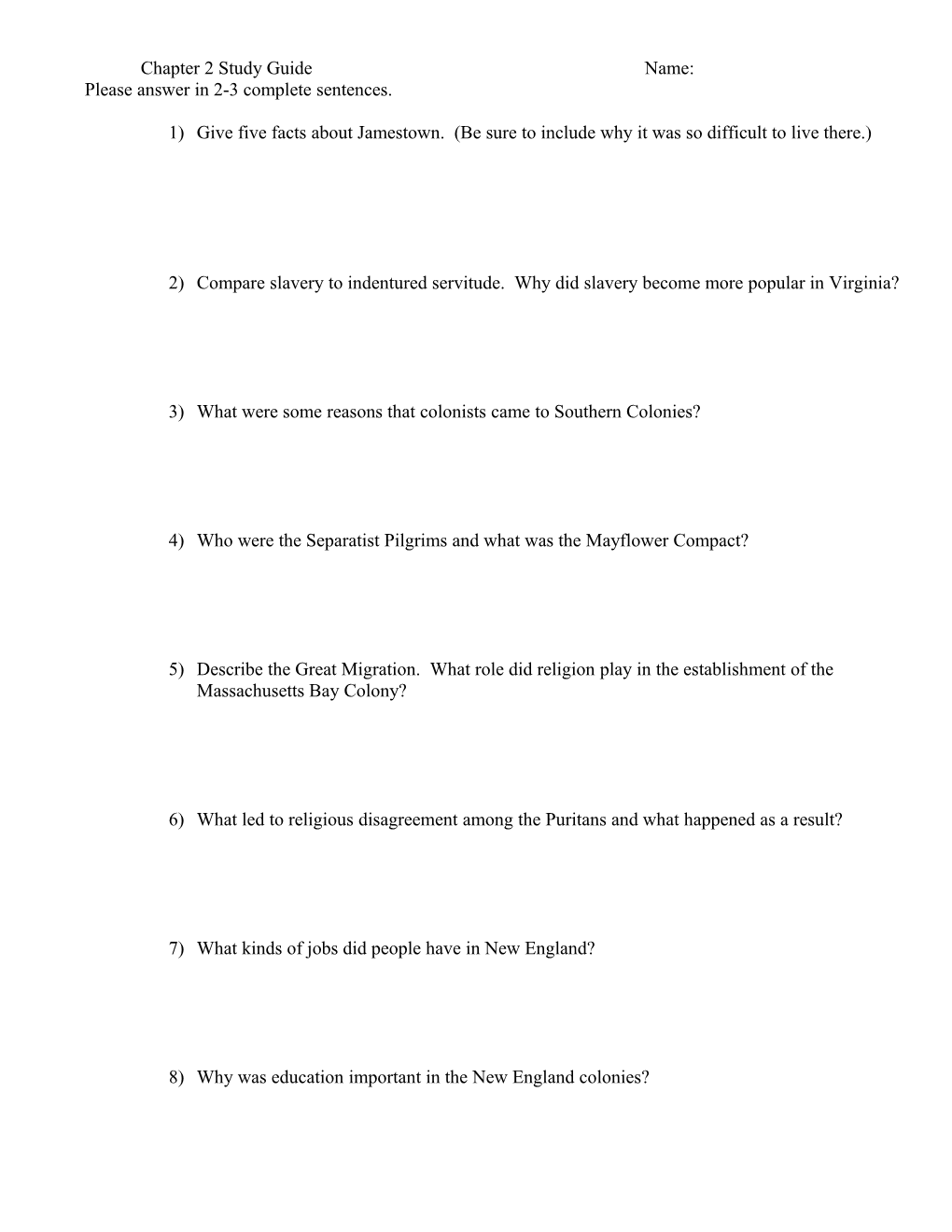 Chapter 2 Study Guide s1