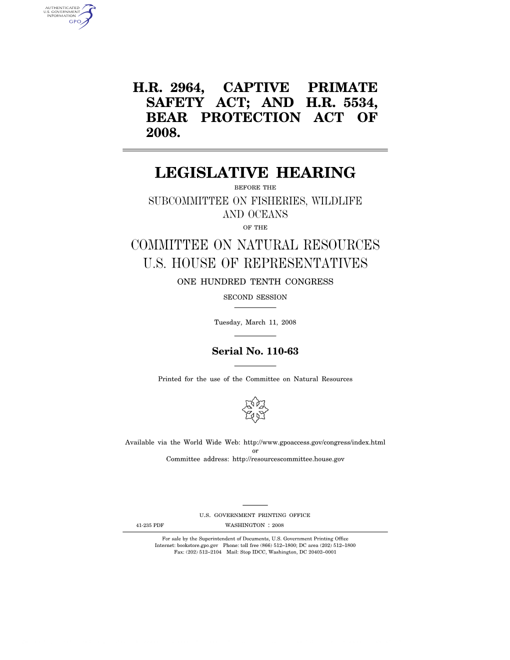 Legislative Hearing Committee on Natural Resources
