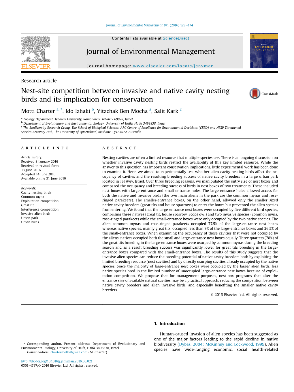 Nest-Site Competition Between Invasive and Native Cavity Nesting Birds and Its Implication for Conservation