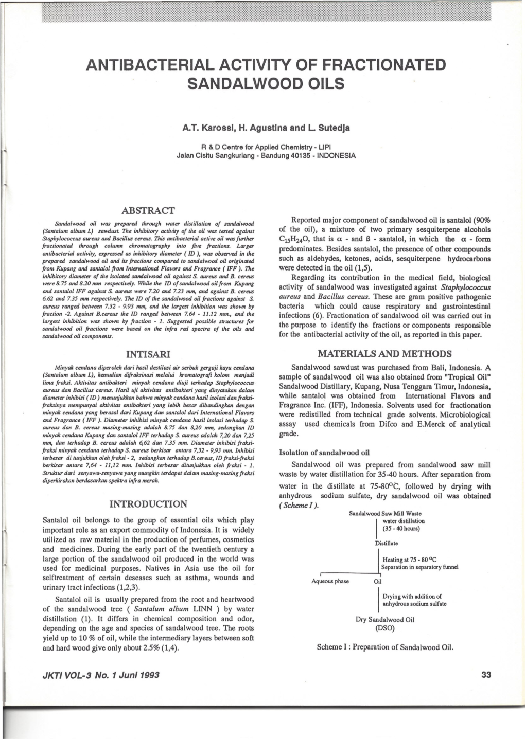 Antibacterial Activity of Fractionated Sandalwood Oils